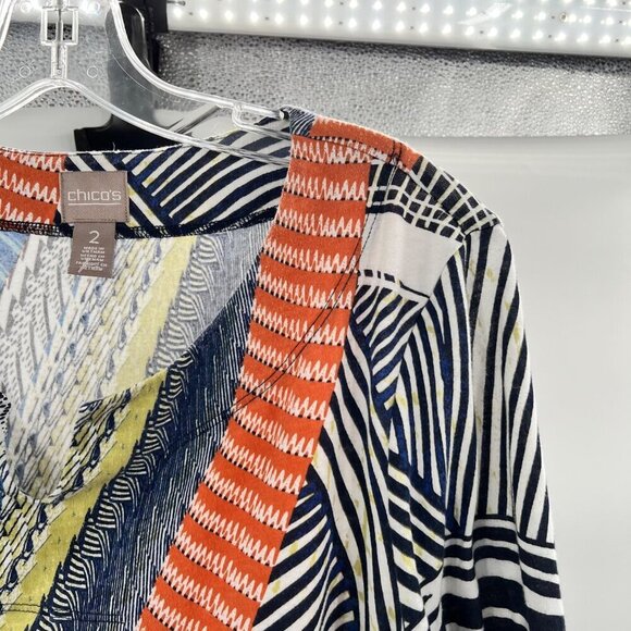 Chico's Womens V-Neck 3/4 Sleeve Multicolor Blouse Size Medium Colorful - Picture 4 of 11